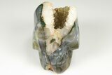 Polished Banded Agate Skull with Quartz Crystal Pocket #190518-1
